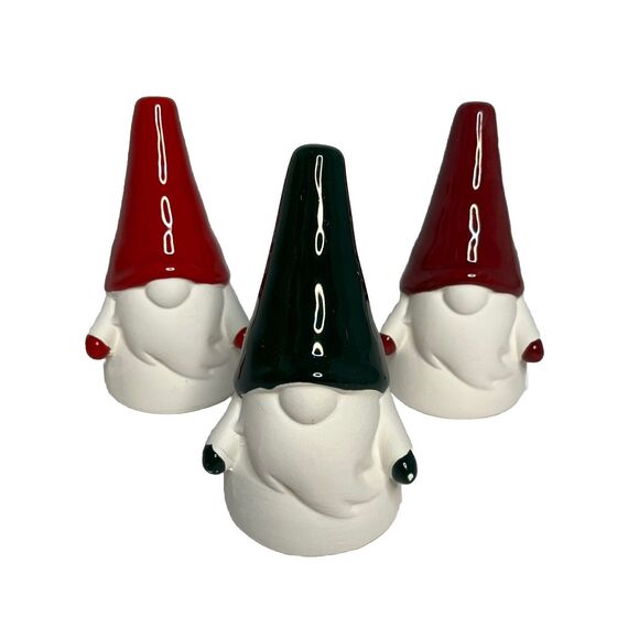 Earthenware Decorative Set Of 3 Adorable Holiday Christmas Ceramic Gnomes New! - Picture 1 of 10